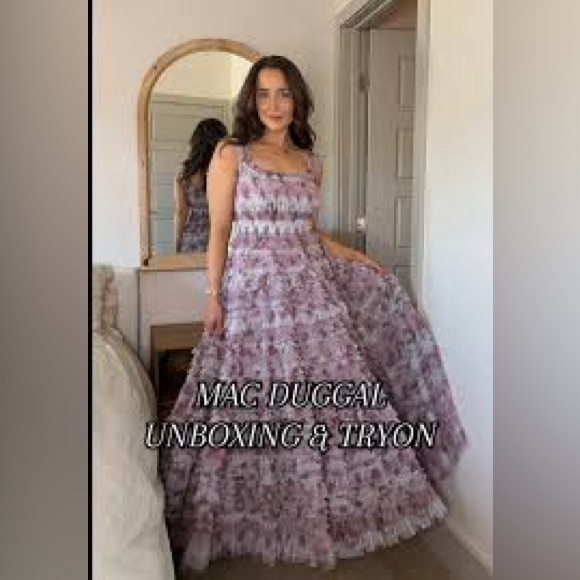 Anthropologie Mac Duggal size 2 Sleeveless Tiered Ruffle Floral Midi Dress - Picture 4 of 10